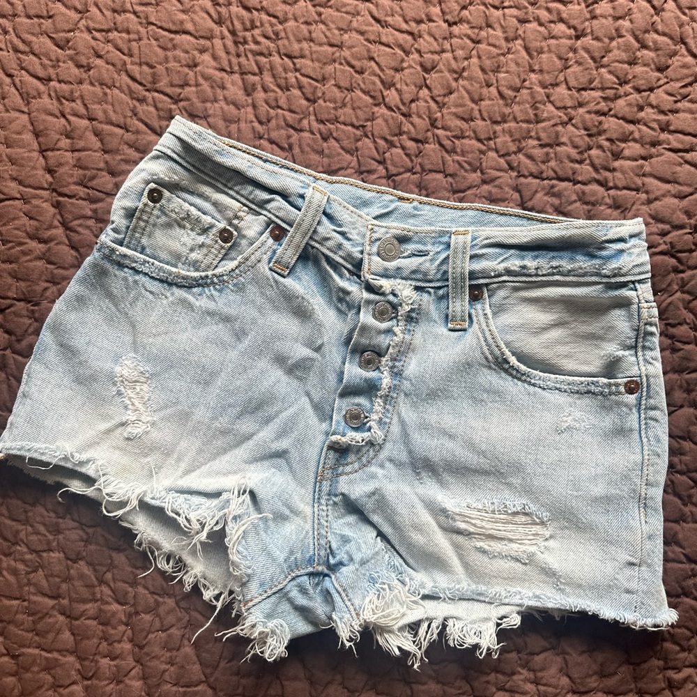 Levi’s Light Blue Wash Distressed Denim Shorts